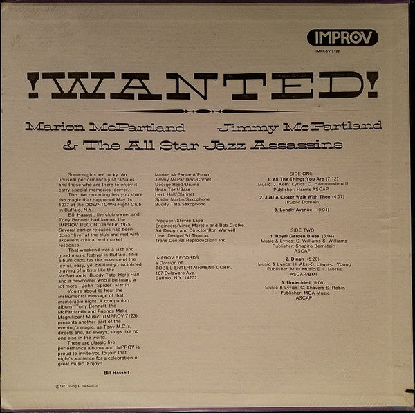 Marian McPartland, Jimmy McPartland & The All Star Jazz Assassins : !Wanted! (LP, Album)