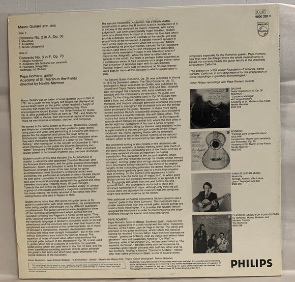 Mauro Giuliani (2) / Pepe Romero, The Academy Of St. Martin-in-the-Fields, Sir Neville Marriner : Guitar Concertos Op. 36 & Op. 70 (LP)