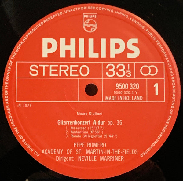 Mauro Giuliani (2) / Pepe Romero, The Academy Of St. Martin-in-the-Fields, Sir Neville Marriner : Guitar Concertos Op. 36 & Op. 70 (LP)