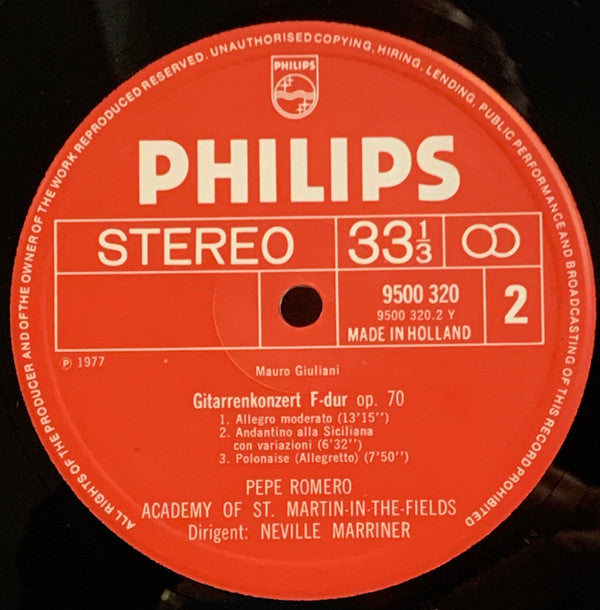 Mauro Giuliani (2) / Pepe Romero, The Academy Of St. Martin-in-the-Fields, Sir Neville Marriner : Guitar Concertos Op. 36 & Op. 70 (LP)