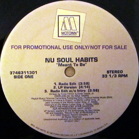 Nu Soul Habits : Meant To Be (12", Promo)