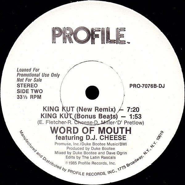 Word Of Mouth (2) Featuring DJ Cheese : King Kut (12", Single, Promo)