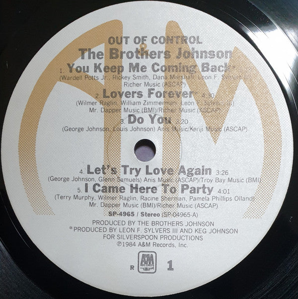 Brothers Johnson : Out Of Control (LP, Album, R P)
