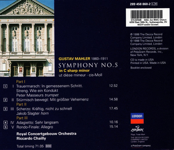 Gustav Mahler, Concertgebouworkest, Riccardo Chailly : Symphony No. 5 (CD, Album, Club)