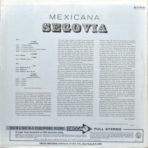 Andrés Segovia : Mexicana (LP, Album, Pin)