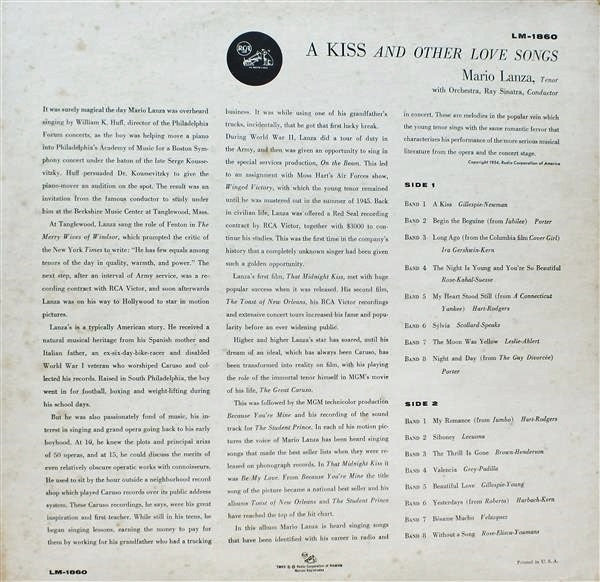 Mario Lanza : A Kiss And Other Love Songs (LP, Album)