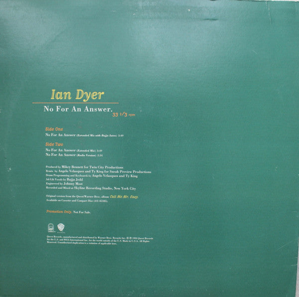 Ian Dyer : No For An Answer (12", Promo)