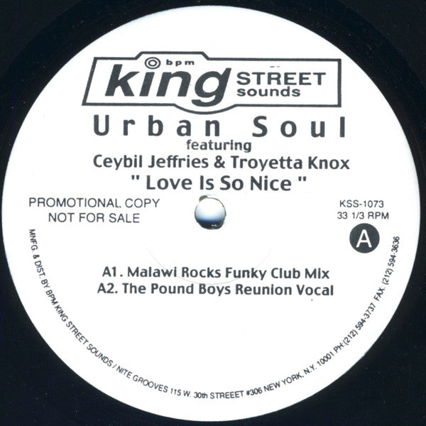Urban Soul : Love Is So Nice (12", Promo)