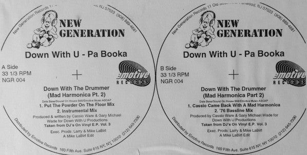 Down With U - Pa Booka : Down With The Drummer (Mad Harmonica Pt. 2) (12", W/Lbl)