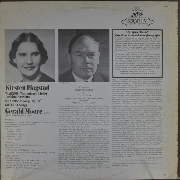 Kirsten Flagstad, Richard Wagner / Johannes Brahms /Herbert Downes Edvard Grieg, Gerald Moore : Wesendonck Lieder (Original Version) / 2 Songs, Op. 91 / 4 Songs (LP, Comp, Mono, RE)