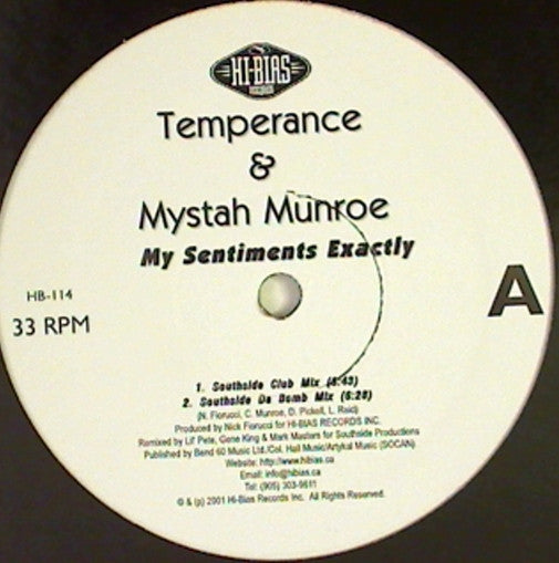 Temperance & Mystah Munroe : My Sentiments Exactly (12")