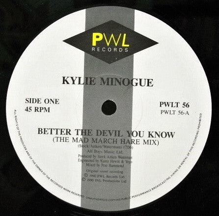 Kylie Minogue : Better The Devil You Know (12", Single, Com)