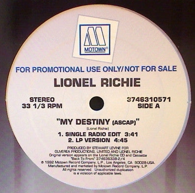 Lionel Richie : My Destiny (12", Promo)