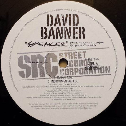David Banner : Speaker (12", Single, Promo)