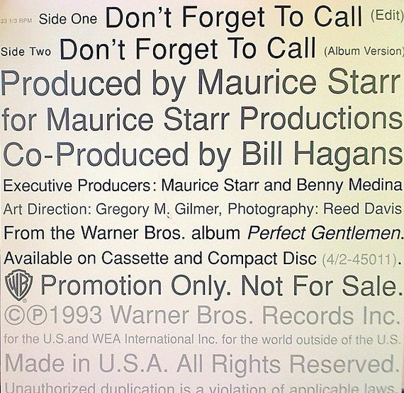 Perfect Gentlemen : Don't Forget To Call (12", Promo)