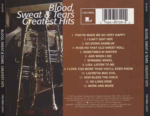 Blood, Sweat And Tears : Blood, Sweat And Tears Greatest Hits (CD, Comp, RM)