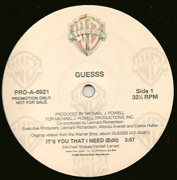 Guesss : It's You That I Need (12", Promo)