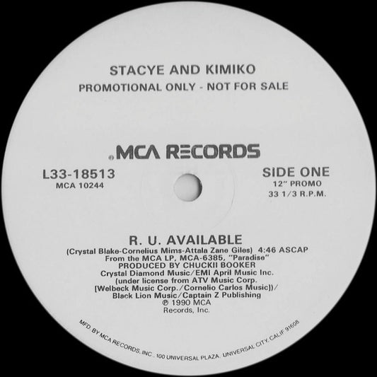 Stacye And Kimiko : R.U. Available (12", Promo)