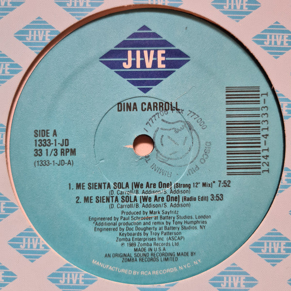 Dina Carroll : Me Sienta Sola (We Are One) (12")