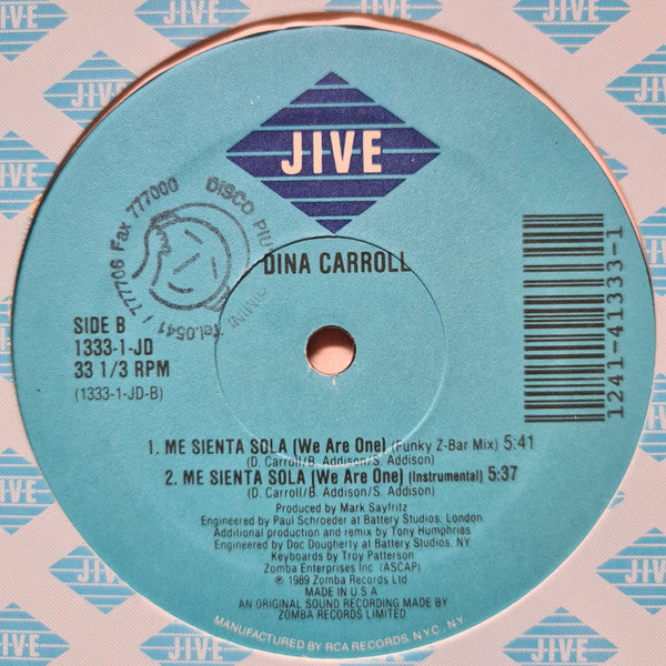 Dina Carroll : Me Sienta Sola (We Are One) (12")