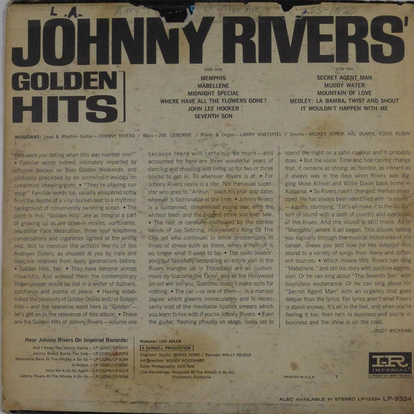 Johnny Rivers : Johnny Rivers' Golden Hits (LP, Comp, Mono)