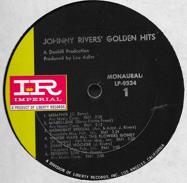 Johnny Rivers : Johnny Rivers' Golden Hits (LP, Comp, Mono)