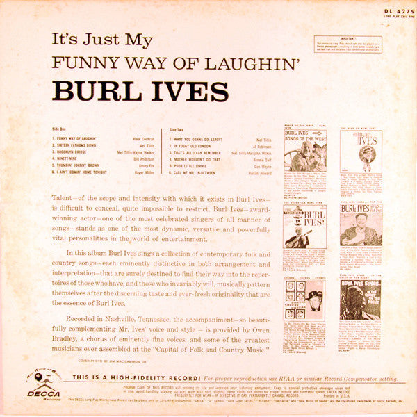 Burl Ives : It's Just My Funny Way Of Laughin' (LP, Album, Mono, Glo)