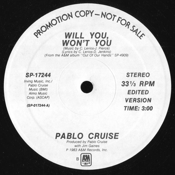 Pablo Cruise : Will You, Won't You (12", Promo)