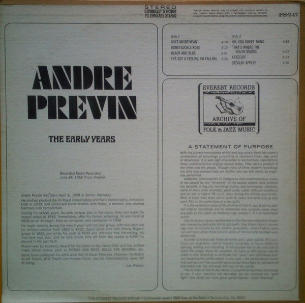 André Previn : The Early Years (LP, Album)
