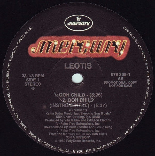Leotis : Ooh Child (12", Single, Promo)