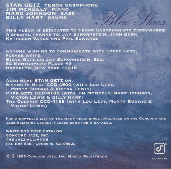 Stan Getz : Blue Skies (CD, Album)