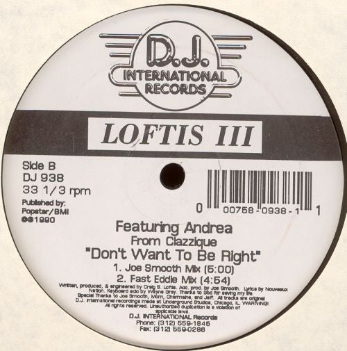 Craig S. Loftis Featuring Andrea Salazar : Don't Want To Be Right (12")