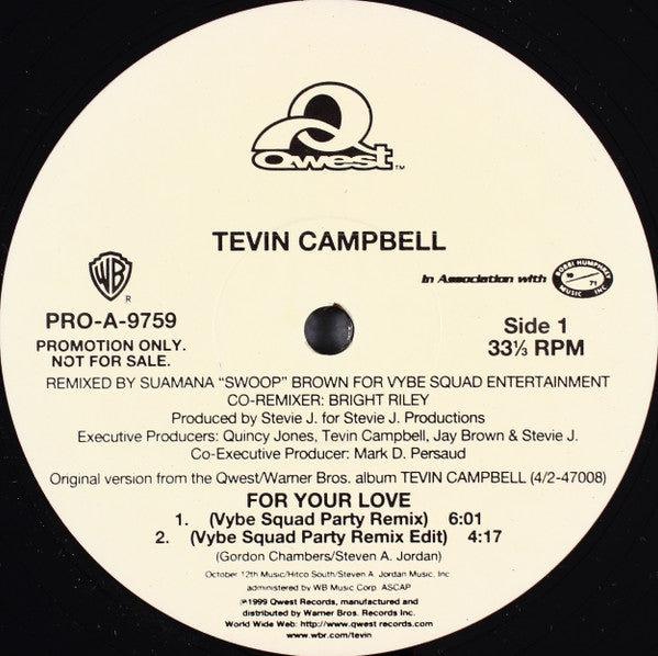 Tevin Campbell : For Your Love (Remixes) (12", Promo)