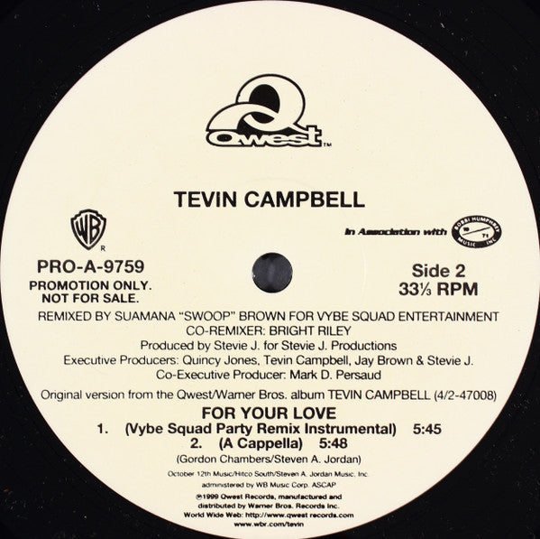 Tevin Campbell : For Your Love (Remixes) (12", Promo)
