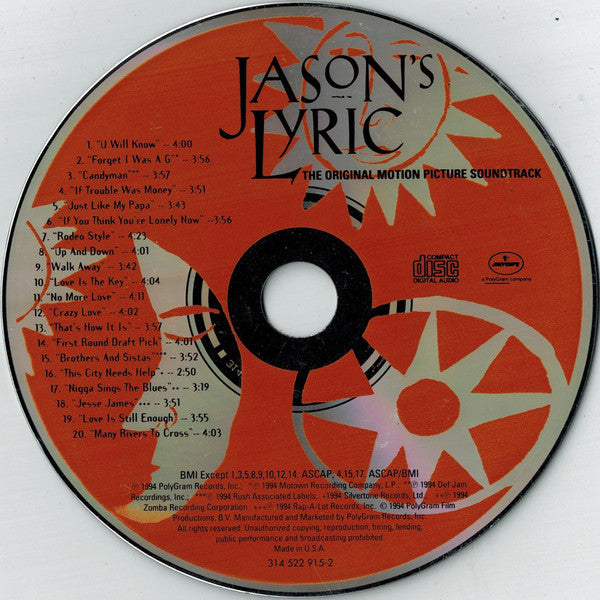 Various : Jason's Lyric - The Original Motion Picture Soundtrack (CD, Comp)