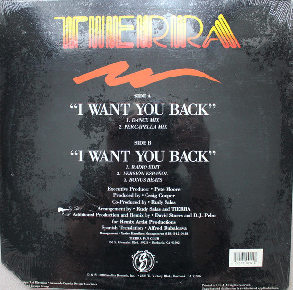 Tierra : I Want You Back (12")