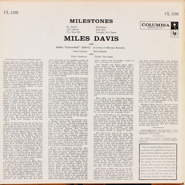 Miles Davis : Milestones (LP, Album, Mono)