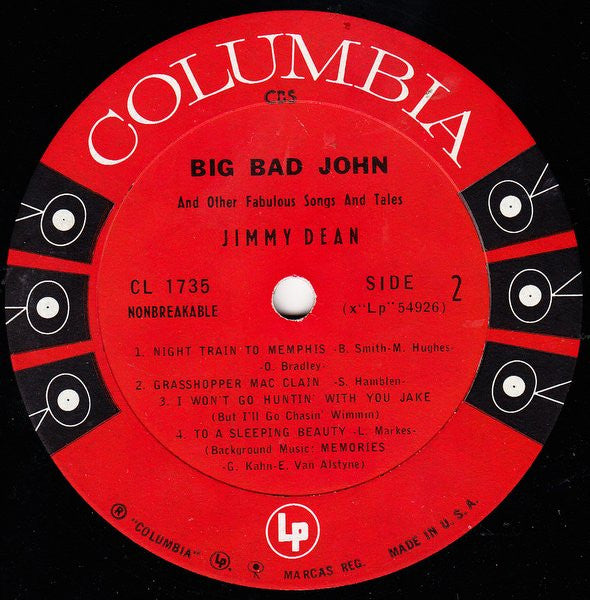Jimmy Dean : Big Bad John And Other Fabulous Songs And Tales (LP, Album, Mono, Pit)