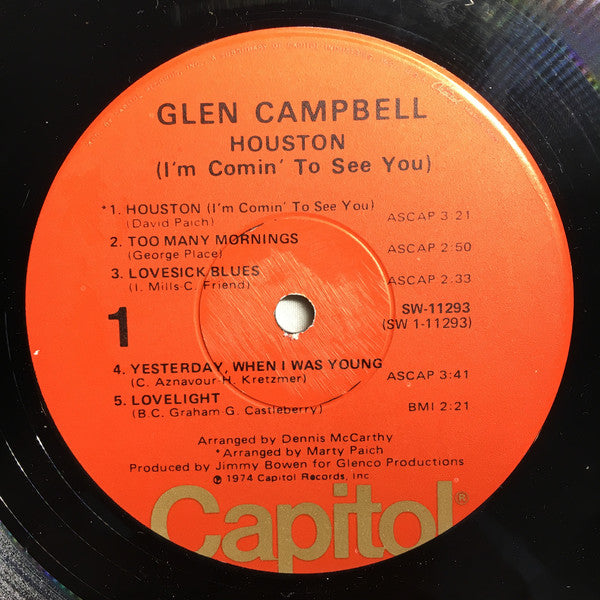 Glen Campbell : Houston - (I'm Comin' To See You!) (LP, Album)