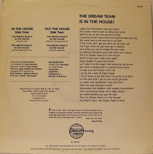 L.A. Dream Team : The Dream Team Is In The House! (12", Pic)