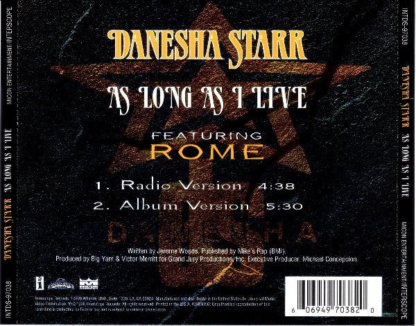Danesha Starr Featuring Rome (3) : As Long As I Live (CD, Single)