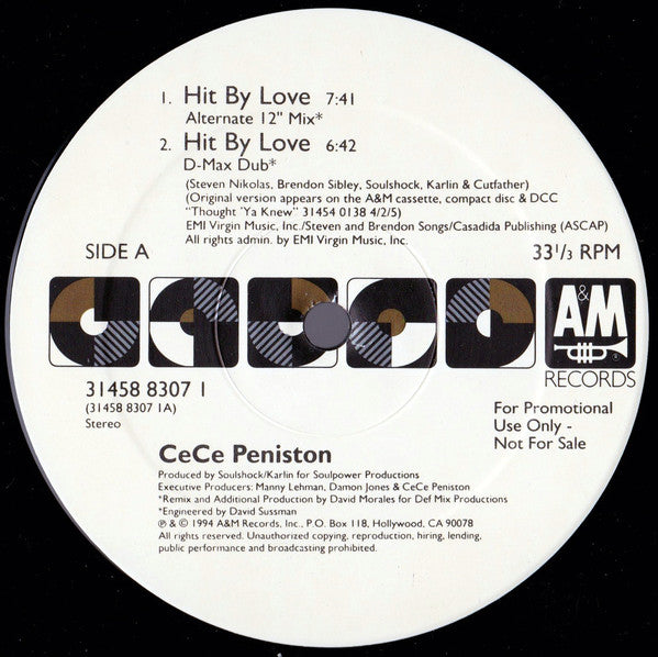 Ce Ce Peniston : Hit By Love (2x12", Promo, Gat)
