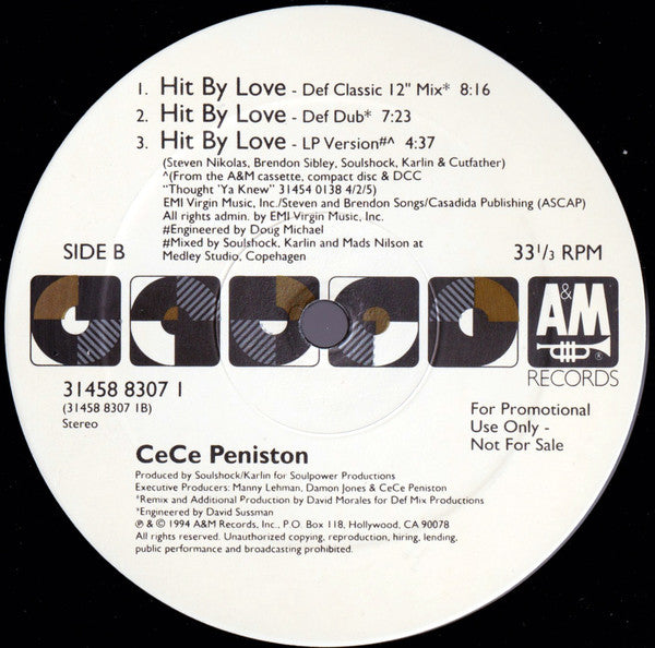 Ce Ce Peniston : Hit By Love (2x12", Promo, Gat)