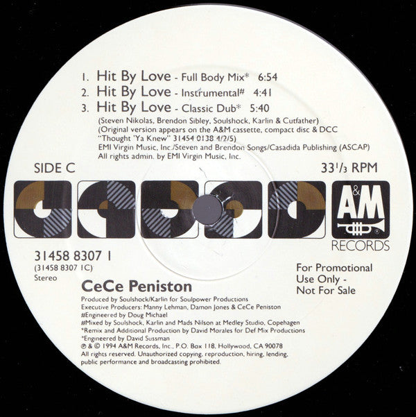 Ce Ce Peniston : Hit By Love (2x12", Promo, Gat)