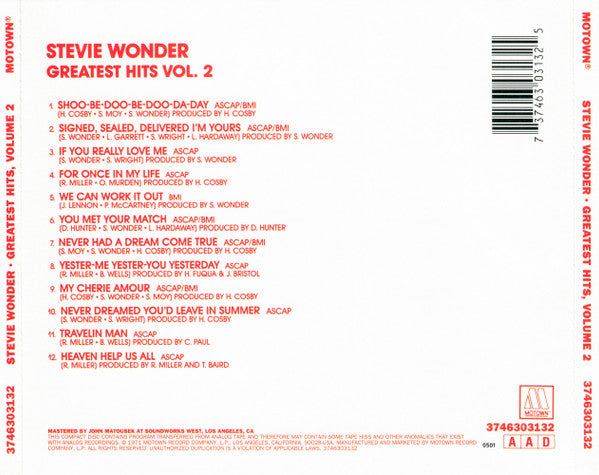 Stevie Wonder : Stevie Wonder's Greatest Hits Vol. 2 (CD, Comp)