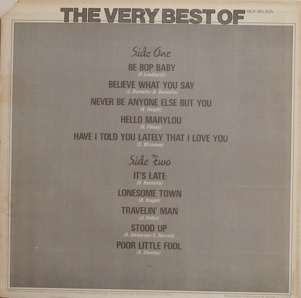 Ricky Nelson (2) : The Very Best Of Rick Nelson (LP, Comp, Mono)