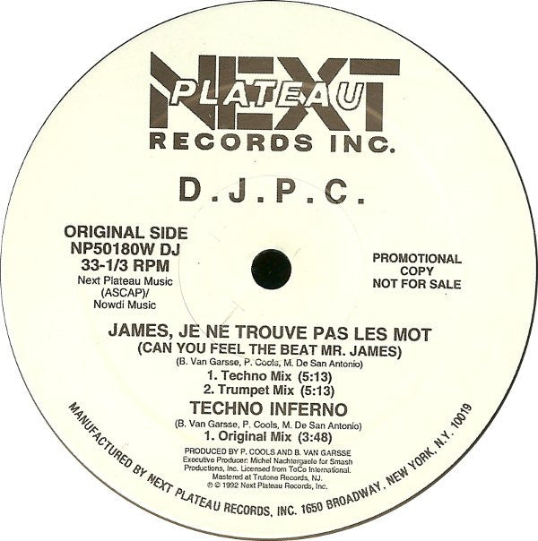 DJPC : James, Je Ne Trouve Pas Les Mot (Can You Feel The Beat Mr. James) (12", Promo)