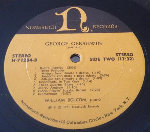 George Gershwin - William Bolcom : Piano Music By George Gershwin (LP, Album)