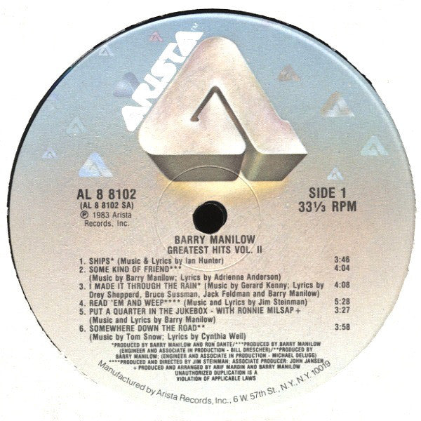 Barry Manilow : Greatest Hits Vol. II (LP, Comp, Ind)