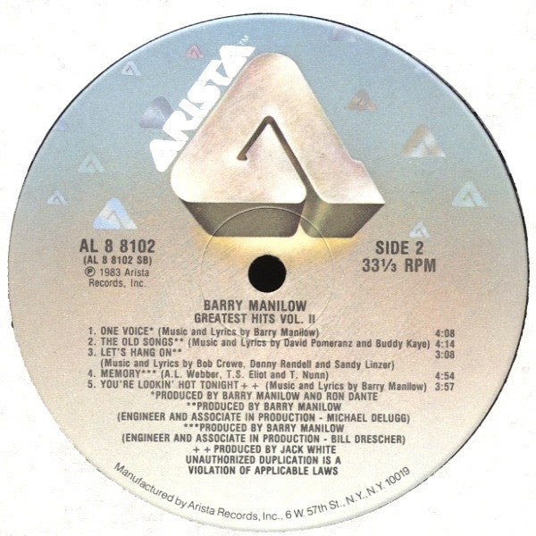 Barry Manilow : Greatest Hits Vol. II (LP, Comp, Ind)